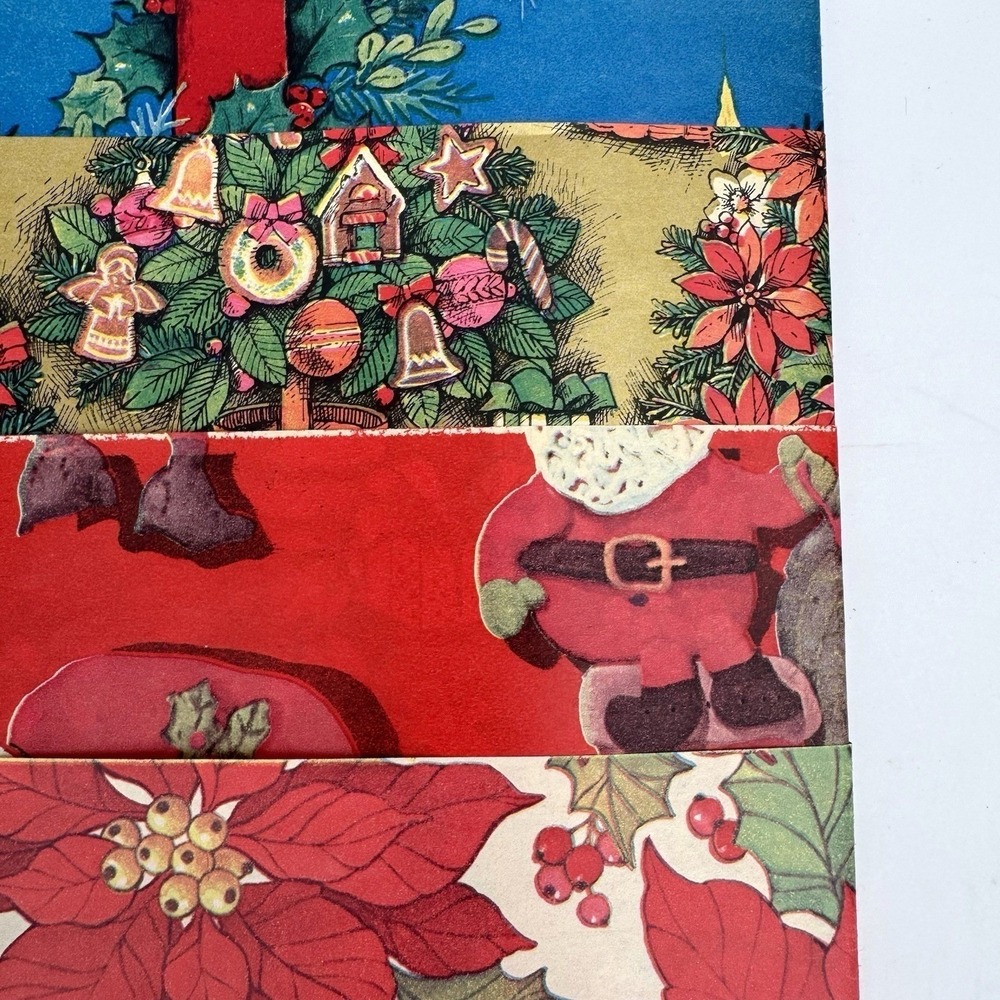 VTG MCM 50s 60s Gift Wrap 4 Sheets Christmas Wrapping Paper 29" X 40" Holidays